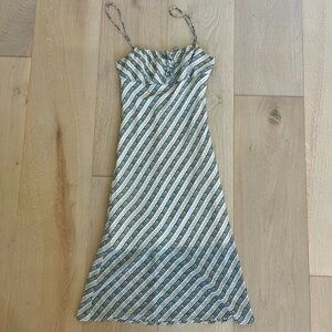 Y2K Blue and White Striped Floral Midi Dress